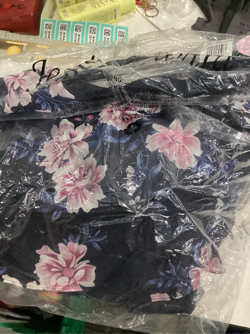 Condition photo showing New/Like New for Jessica Howard Womens Floral Ruffle Chiffon Mini Shift Dress 22 Plus Navy Multi