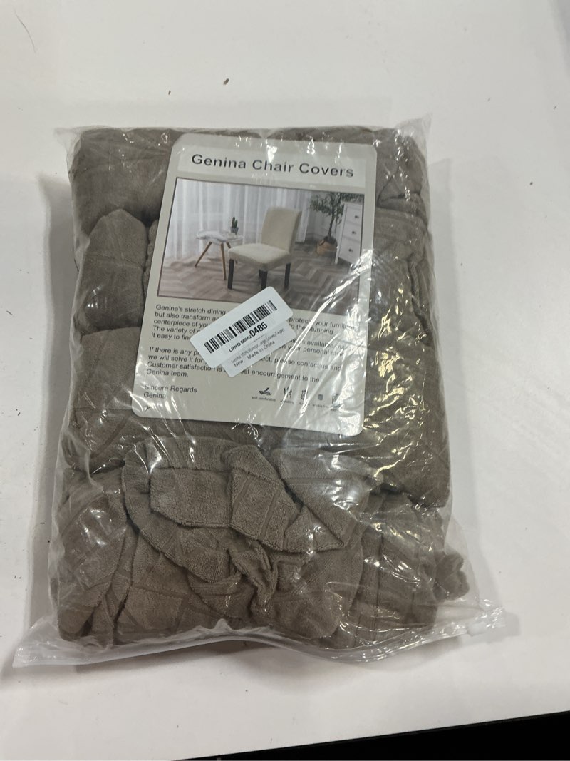 Condition photo showing Good Condition for genina 100% waterproof chair covers for dining room set of 4, large dining room chair covers protectors stretch kitchen parson chair slipcovers for home, restaurant (large, leaves-taupe)