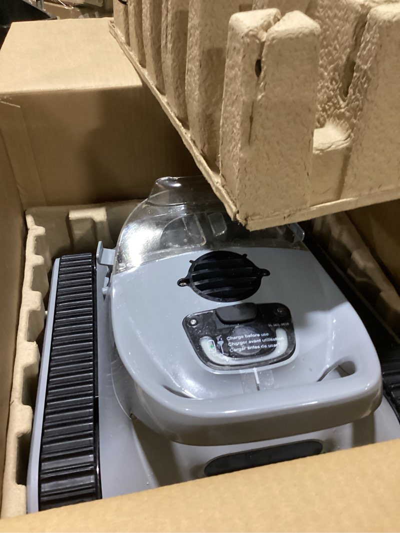Condition photo showing As Is for (2024 new) robotic pool vacuum, cordless robotic pool cleaner for inground pools, wall and waterline cleaning, powerful suction and replaceable battery, 150 min battery life for pool up to 1614 sq.ft gray