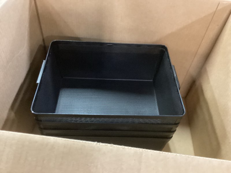 Condition photo showing New/Like New for Shimeyao 4 Pcs Wire Mesh Baskets 12.6 x 9.4in Metal Wire Storage Baskets with Handle Steel Organizers Bin Containers for Home Organizing Cabinet CD Storage Pantry Kitchen Fridge Fruit Snacks (Black) Black 12.6 x 9.4 in