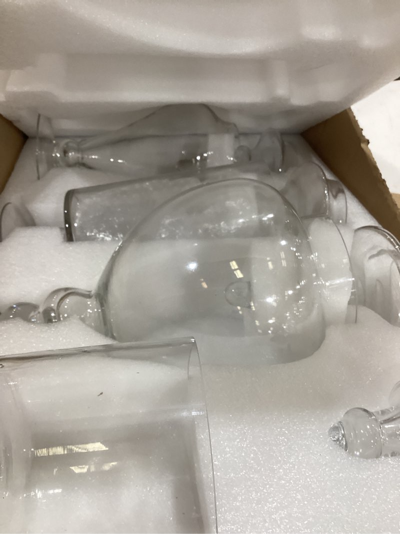 Condition photo showing Good Condition for Mimorou Set of 4 Glass Apothecary Jars with Lids and Plastic Scoops, Large Clear Candy Buffet Jars Decorative Storage Canisters Set Table Glass Containers for Candy Bar Wedding Kitchen Bathroom 4 Elegant
