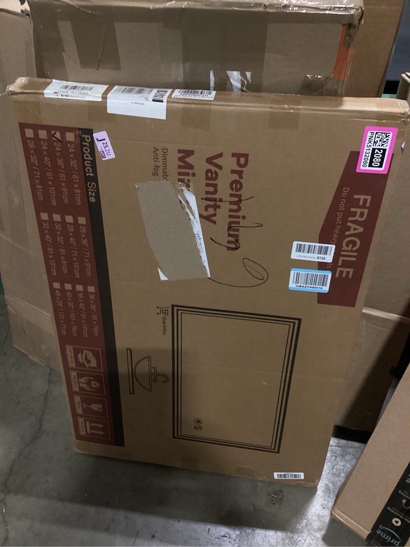 Condition photo showing Good Condition for 24“ x 36” led bathroom mirror with lights front and backlit anti-fog dimmable 3 colors led mirror for bathroom memory function smart mirror wall mounted horizontal/vertical etl listed 24"l x 36"w