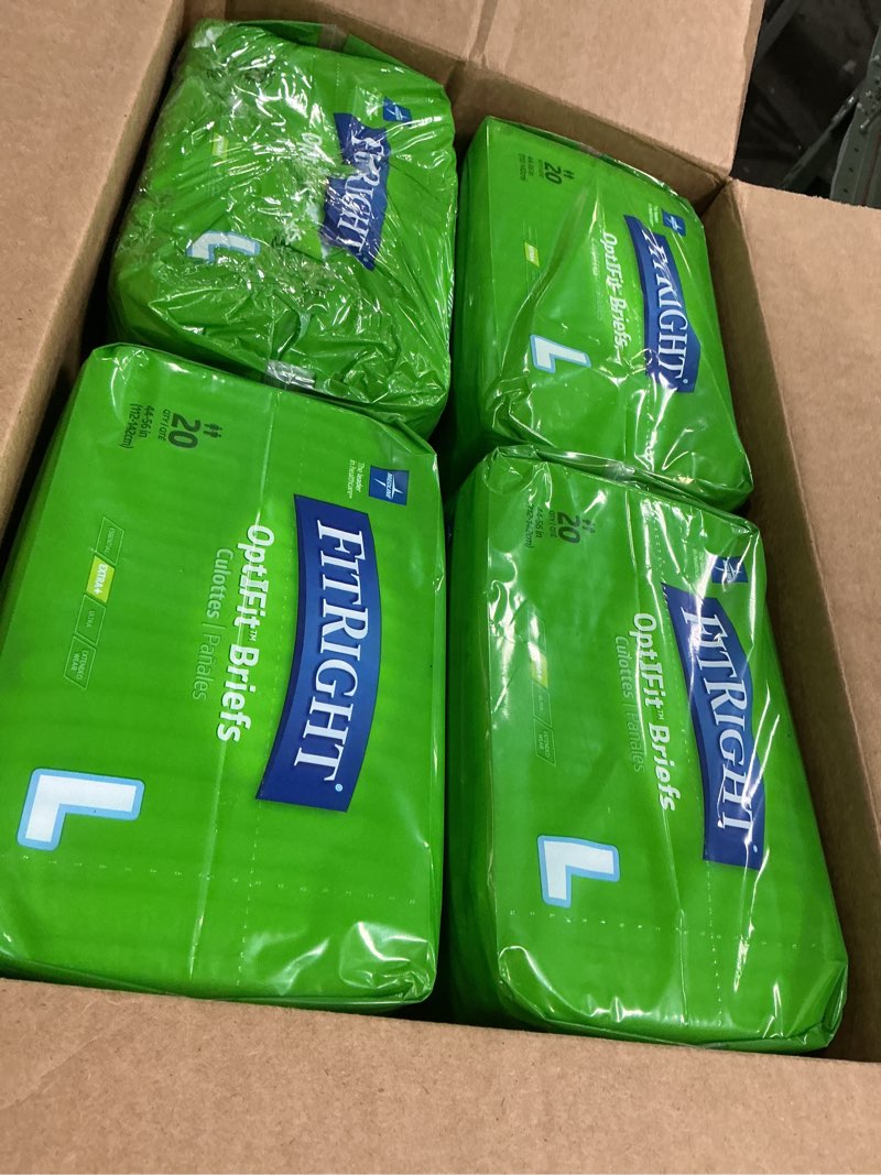 Condition photo showing Good Condition for (Incomplete)FitRight Adult Diapers, Extra+ Heavy Absorbency, L (Waist Size 44in-56in), 80 Count, OptiFit Incontinence Briefs for Men and Women, Disposable, Moisture-Wicking, Leak Protection. 80 Count Large