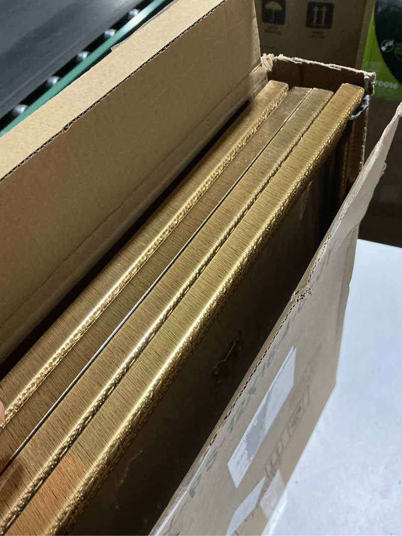 Condition photo showing As Is for BESCRCL 12x16 Picture Frame Gold, Frames for Wall Display, Rustic Vintage Photo Frame with Shatterproof Crystal Acrylic, 4 Pack Gold 12x16
