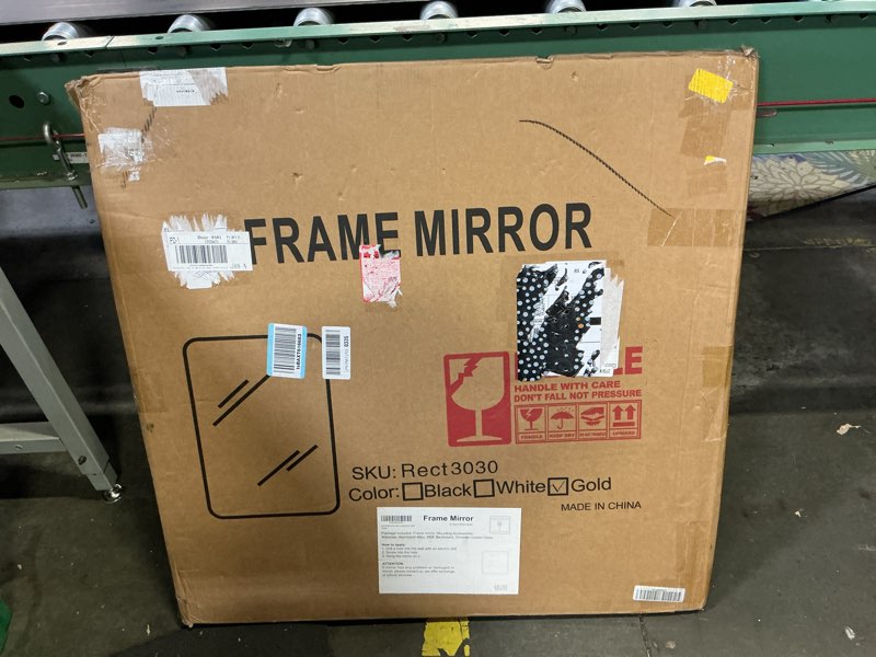 Condition photo showing New/Like New for delma bathroom vanity mirror, black framed bathroom mirror for over sink, high-definition bathroom mirror, versatile bathroom vanity mirror, hangs horizontally or vertically(30x30, gold) rect gold 30"l x 30"w