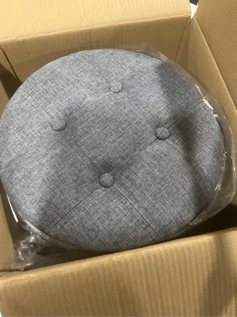Condition photo showing As Is for velvet vanity stool chair, round makeup vanity chair with adjustable metal legs & soft padded seat, ottoman foot stool for bedroom, living room, entryway, black 15.9"d x 11.5"w x 6.7"h velvet black