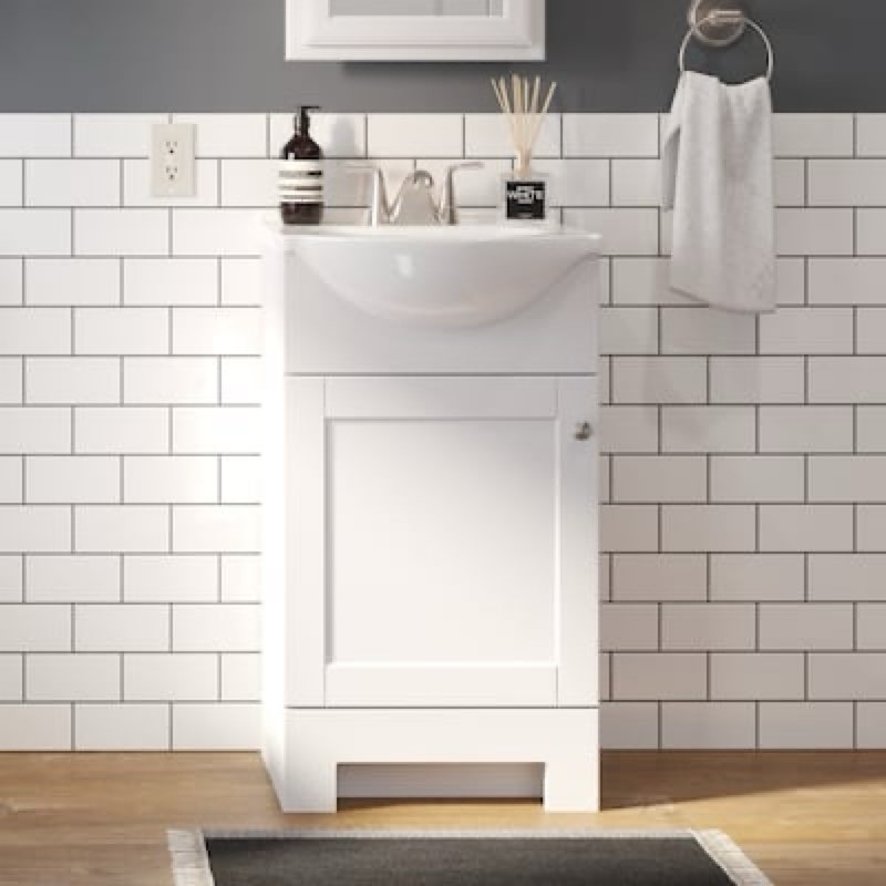project source euro 18-in true white single sink bathroom vanity with white cultured marble top
