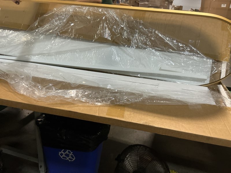 Condition photo showing Good Condition for arched full length mirror, 56"x15" standing body mirror for wall, with aluminum alloy frame for bedroom, living room, dressing room(gold) gold 56"l x 15"w