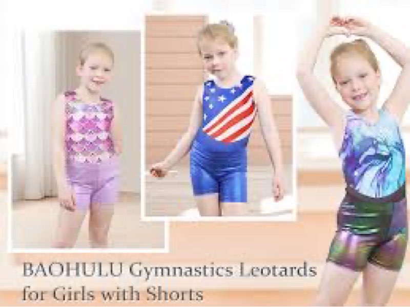 BAOHULU Gymnastics Leotard for Girls Kids Shiny Practice Dancewear with Shorts Set KHB369_BlackFlag_