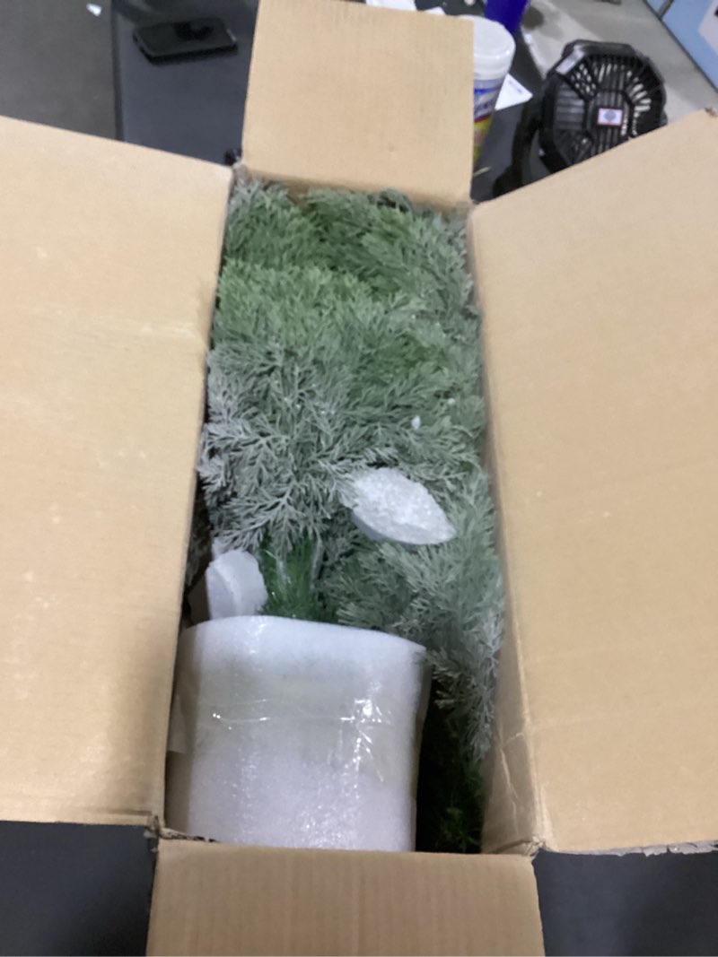Condition photo showing As Is for 4ft artificial cedar topiary trees 2 pack,real touch cedar tree faux plants potted uv resistant evergreen tree for outdoor indoor door garden farmhouse home decoration 4ft 2
