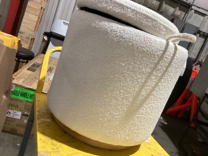 Condition photo showing As Is for round upholstered storage ottoman cream boucle - room essentials™