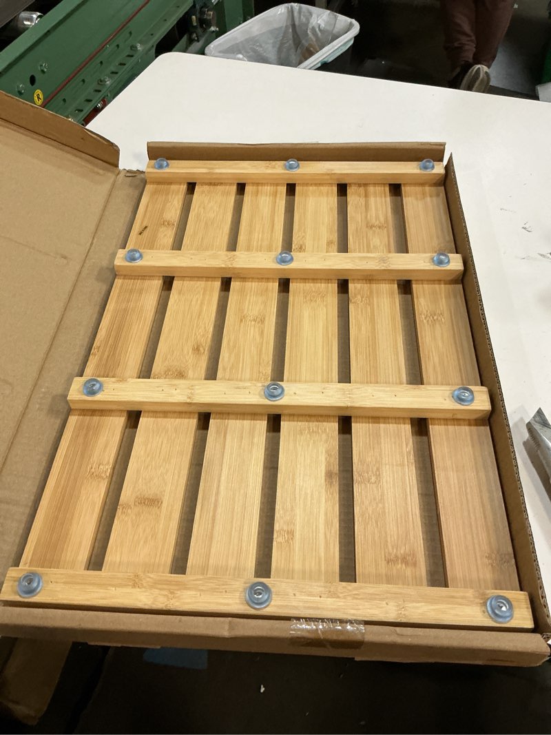 Condition photo showing Good Condition for Domax Bamboo Bath Mat - Non Slip Waterproof Wooden Shower Floor Mat for Bathroom, Sauna, Spa, Outdoor Use (Natural, 21.26 x 14.17 x 1.3 Inch) Natural 21.3" x 14.2" (Rectangular)