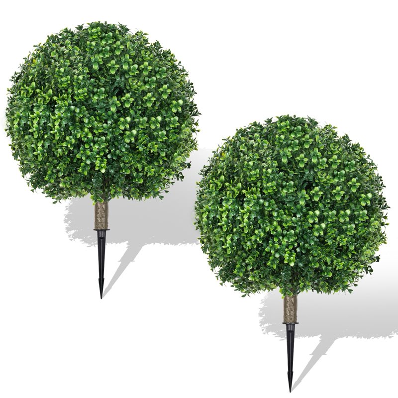 artificial boxwood topiary trees for outdoors, 2 pack faux topiary ball tree uv resistant fake shrub