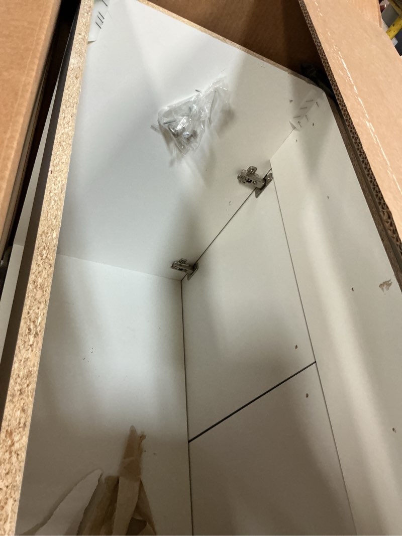 Condition photo showing As Is for project source 36-in gray single sink bathroom vanity with white cultured marble top