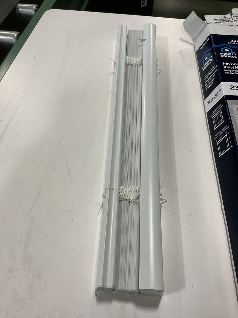 Condition photo showing As Is for Project Source Premium 2-in Slat Width 23-in x 64-in Cordless White