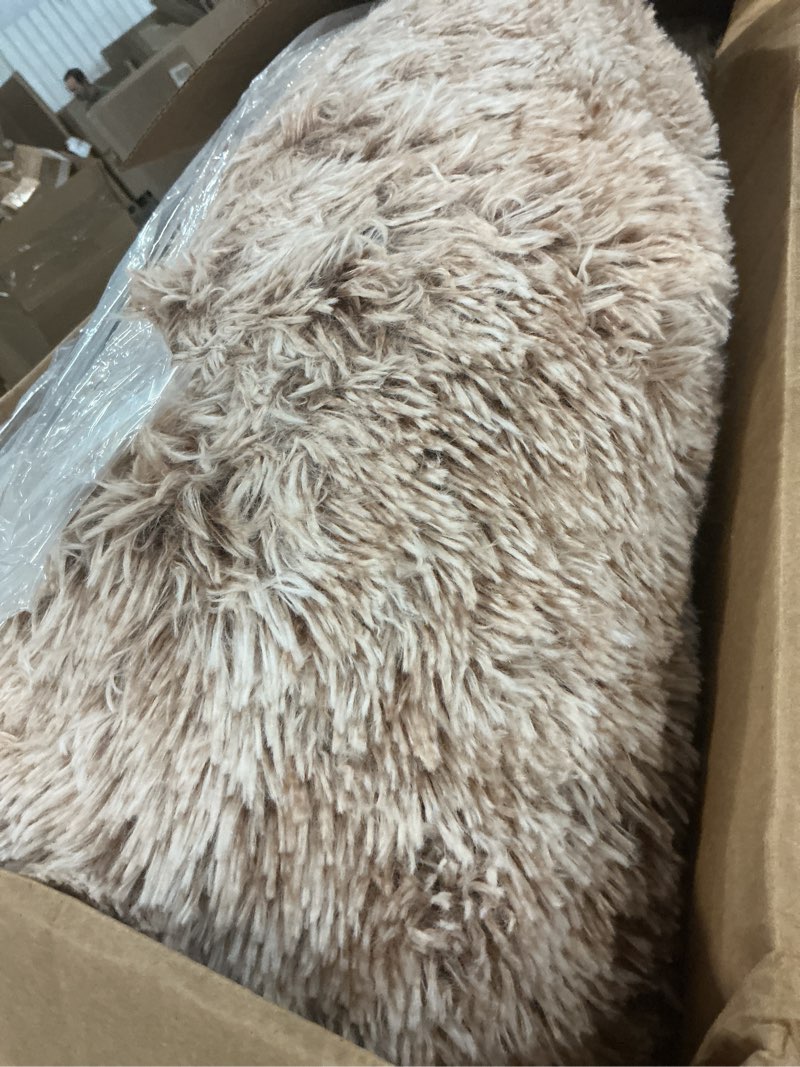 Condition photo showing As Is for 36 inches donut dog bed for large dogs -calming fluffy round pet bed with removable & washable cover,fits up to 80 lbs pets (brown,large) 36.0"l x 36.0"w x 8.0"th brown