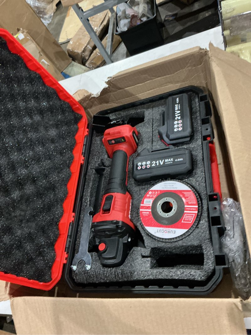 Condition photo showing Good Condition for aoben cordless angle grinder 4-1/2 inch, 21v battery grinder tool, power electric grinders, brushless motor, 2x4.0ah battery & charger, for cutting, grinding, polishing