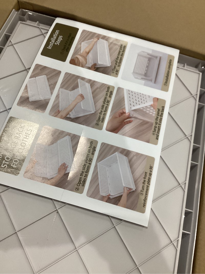 Condition photo showing Good Condition for SNSLXH 5 Pack Stackable Closet Storage Basket, Multifunctional & Foldable Closet Organizer for Bathroom Kitchen Laundry Room Wardrobe Storage, Space-Saving Clothes Storage Drawer Organizer, White White 5 Pack