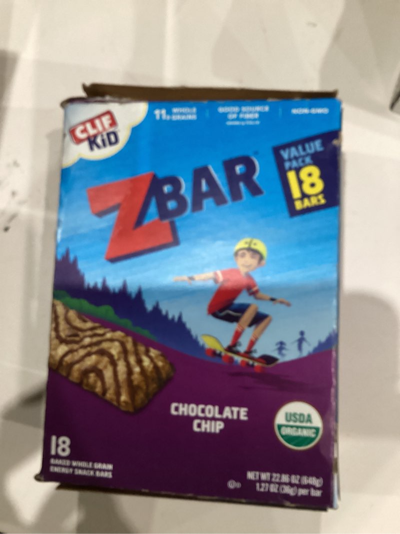 Condition photo showing New/Like New for Clif Kid ZBar Zbar - Chocolate Chip - Soft-Baked Energy Snack Bars - Non-GMO - 12g Whole Grains - USDA Organic Granola Bars (18 Pack)