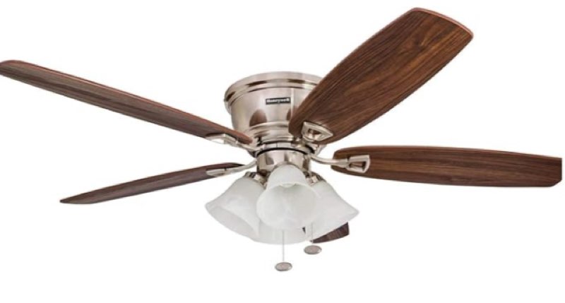 Honeywell Ceiling Fans Glen Alden, 52 Inch Classic Flush Mount Indoor LED Ceiling Fan with Light, Pull Chain, Quick-2-Hang Dual Finish Blades, Reversible Motor
