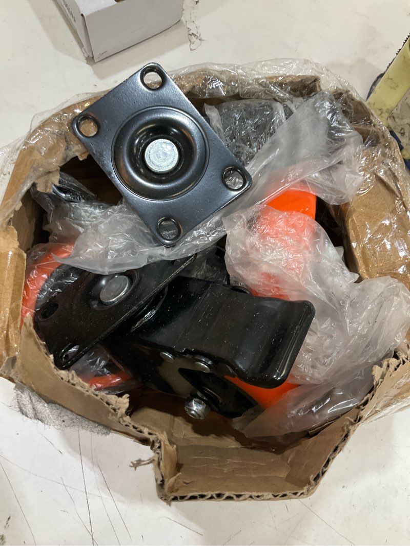 Condition photo showing As Is for caster wheels, 4 inch heavy duty casters set of 4, locking swivel polyurethane casters wheels for cart, furniture and workbench, orange 4 4"(orange)