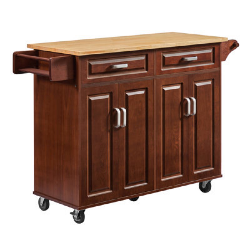 Walnut 54" Rolling Kitchen Island on Wheels