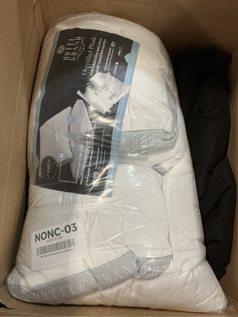 Condition photo showing As Is for hotel grand bed pillows king size set of 2, 500 thread count cotton cover, down alternative hotel pillow for side, back, or stomach sleepers, medium firm hypoallergenic 18”x34”