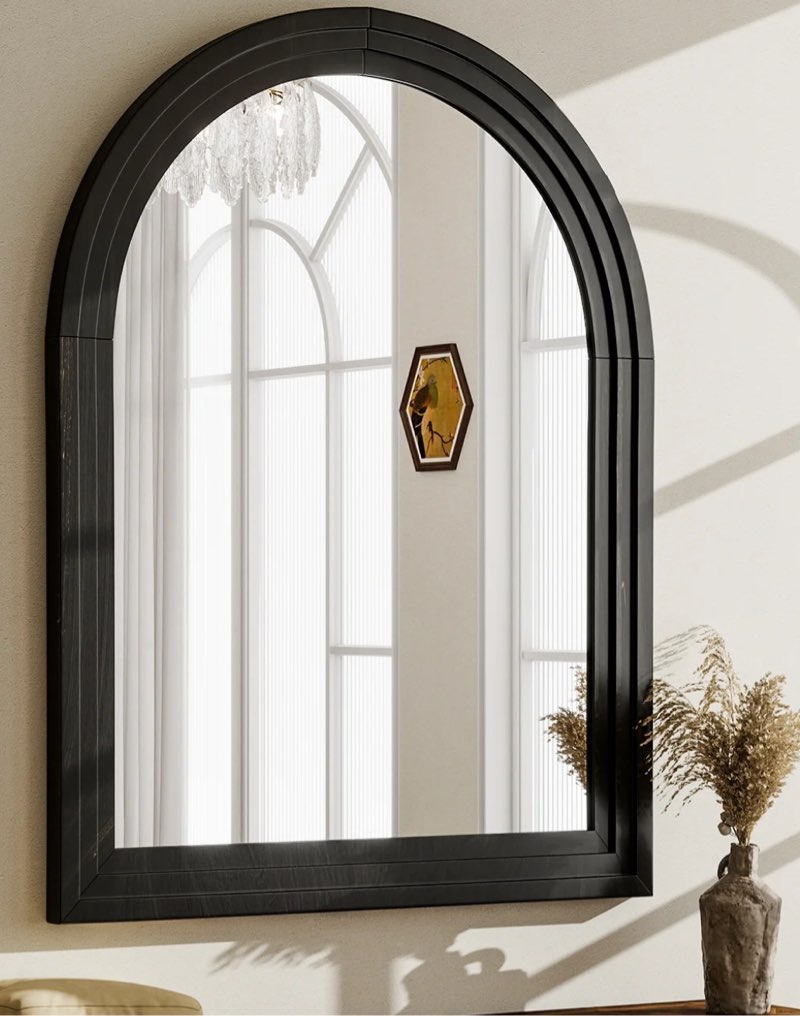BEAUTYPEAK 36"x 24" Arched Bathroom Mirror Wall Mirror Wooden Frame,Black