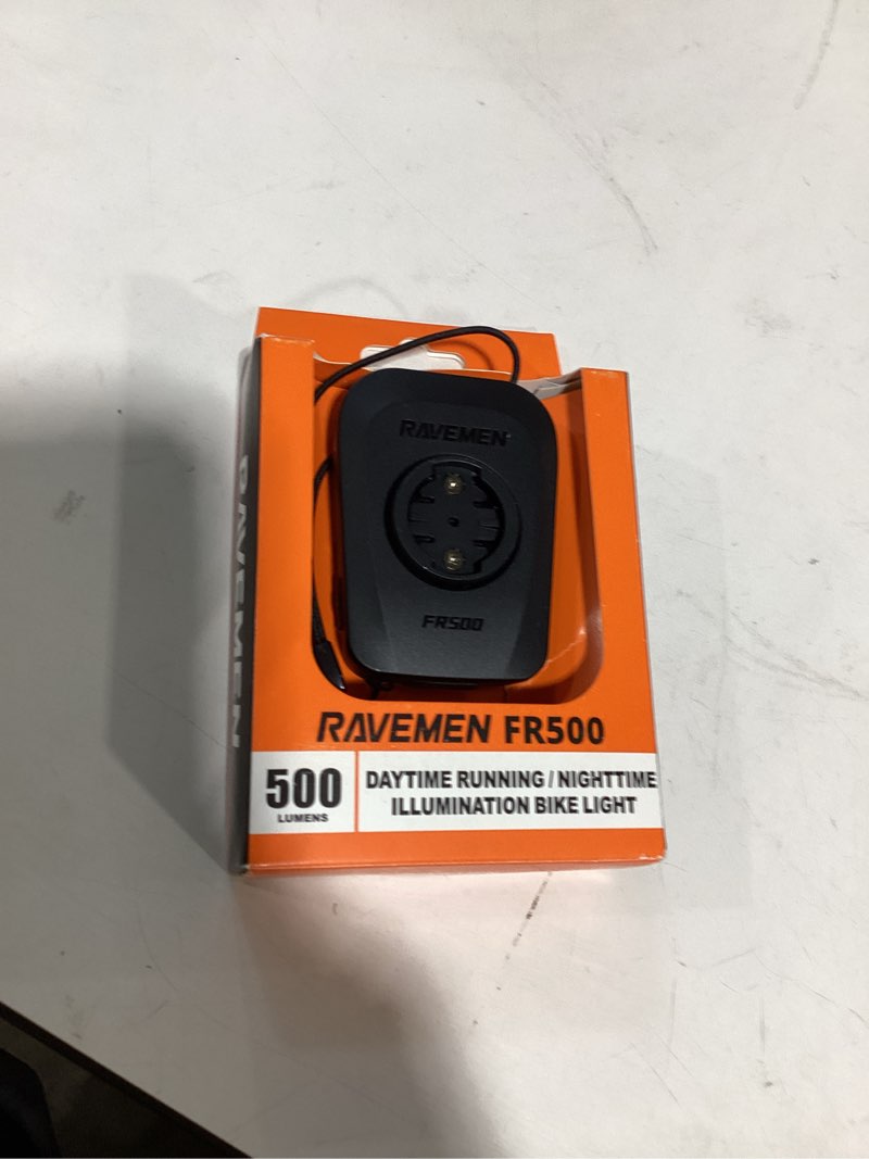 Condition photo showing Good Condition for ravemen fr500 bike front light for night daytime riding, compatible with garmin/wahoo computers, 6 modes, auto on/off, side visible, usb-c rechargeable bicycle headlight for road urban biking