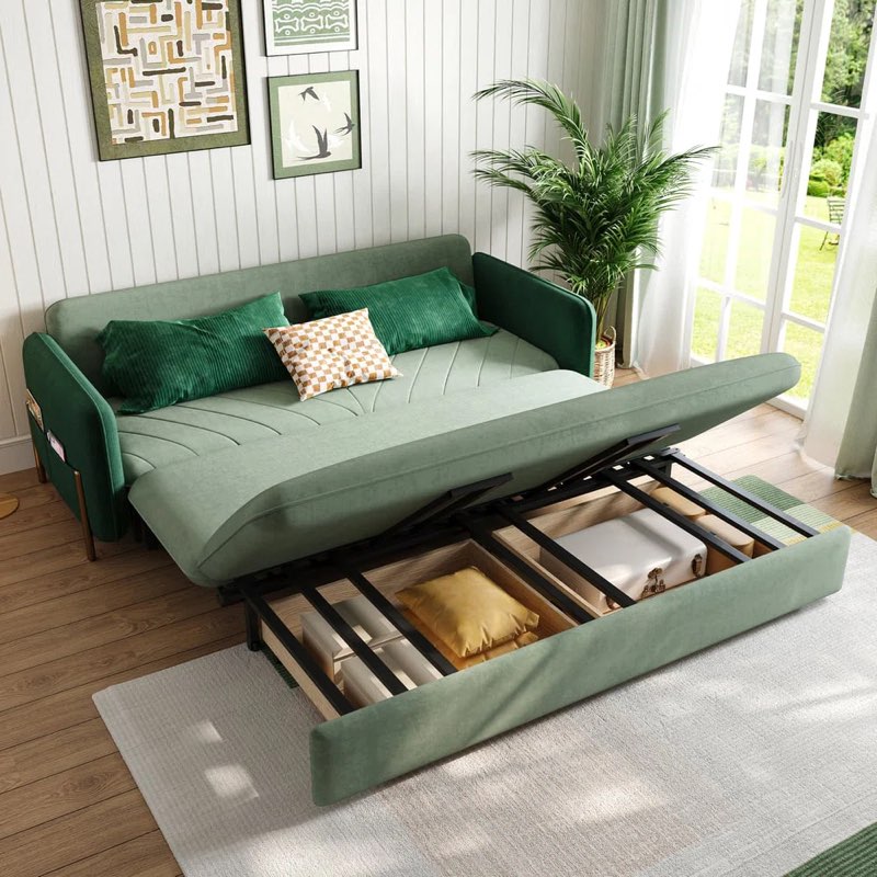 Velvet Convertible Sleeper Sofa Couch with Storage