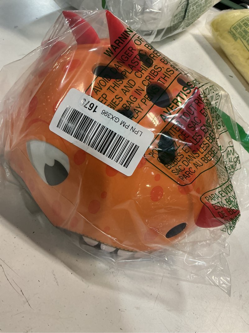 Condition photo showing Good Condition for toddler kids bike helmet, adjustable and multi-sport, 3 sizes for ages 1-2-3-5-8-14 years child infant boys girls s: 50-54 cm / 19.6"-21.3" orange dinosaur