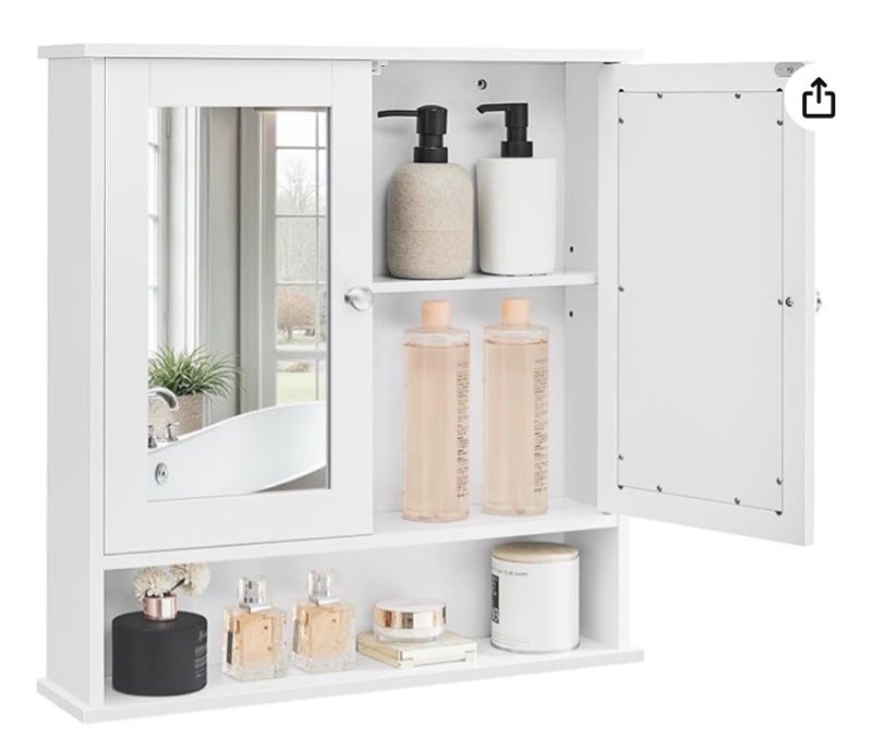 vasagle bathroom cabinet with mirror, wall cabinet with 2 mirrored doors, adjustable shelf, open com