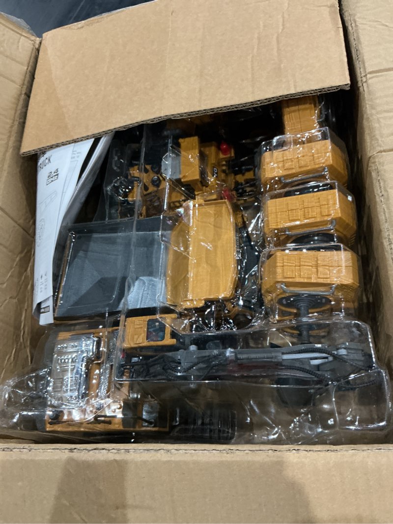Condition photo showing As Is for remote control excavator (11-channel), dump truck, bulldozer, loader (9-channel), 2.4ghz remote control construction vehicles, metal construction, with cool lights and sound effects, 4-pcs four in one