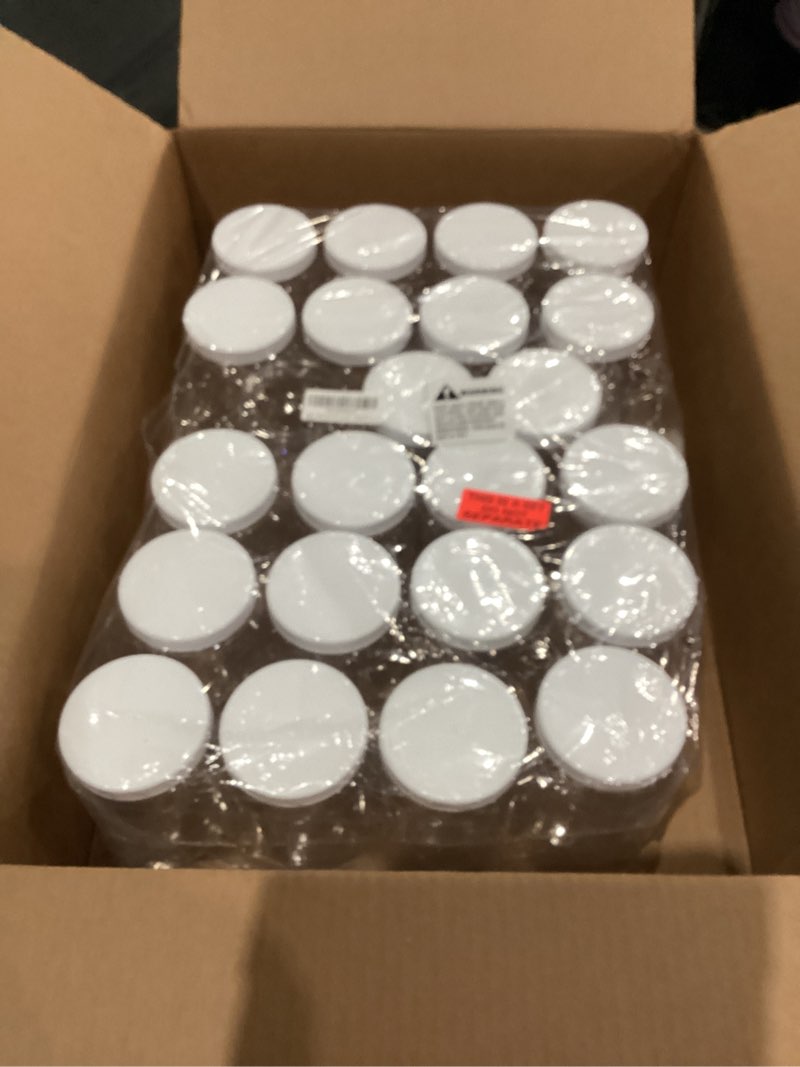 Condition photo showing As Is for SMART SOLUTIONS Clear Plastic Mason Jars (18 oz 24 pack) | With Screw-On Airtight Lids | Refillable | No BPA | Perfect for Crafts, Herbs, Slime, Food & Liquids | Made in USA 18 oz 24 Pack White