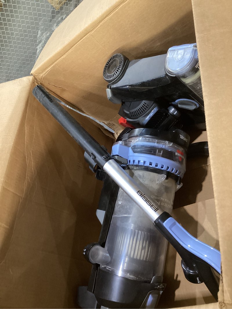 Condition photo showing As Is for bissell cleanview max tangle-free rewind pet hair vacuum with led headlights, tangle-free brush roll, automatic cord rewind, included pet tools, 4073l, not tested, used