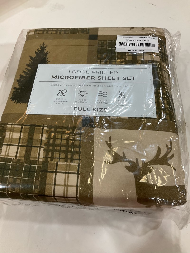 Condition photo showing New/Like New for Great Bay Home 4-Piece Lodge Printed Ultra-Soft Microfiber Sheet Set. Beautiful Patterns Drawn from Nature, Comfortable, All-Season Bed Sheets. (Full, Stonehurst)