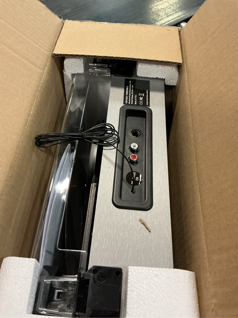 Condition photo showing Good Condition for vinylslink vinyl record player bluetooth turntable with speakers, 3-speeds lp player, auto stop, usb and tf playback, usb recording, fm radio, led display, rca output, aux input, headphone jack