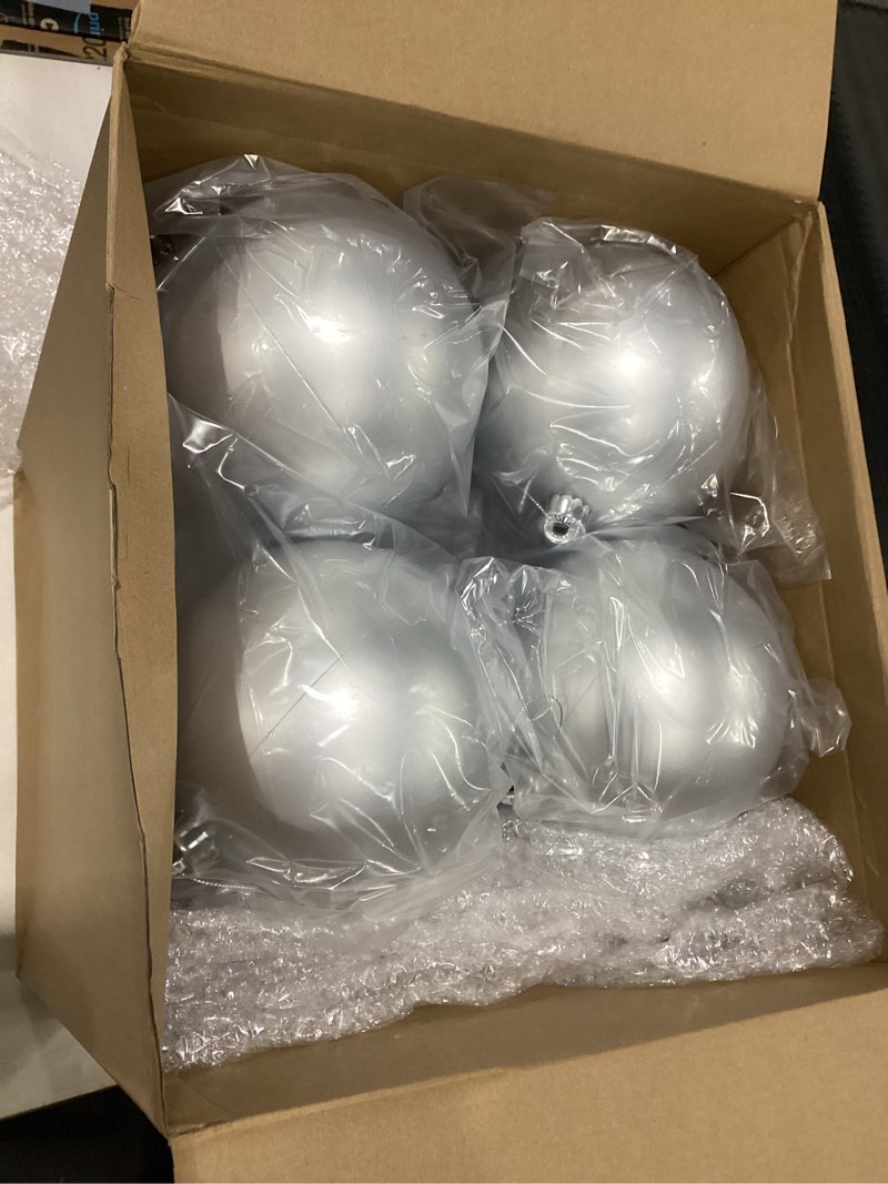 Condition photo showing New/Like New for Poen 12 Pcs 6 Inch Extra Large Christmas Ball Ornaments Giant Jumbo Christmas Tree Ball Decoration Shatterproof Huge Big Xmas Hanging Ornaments for Indoor Outdoor Holiday Party Decor(Silver)