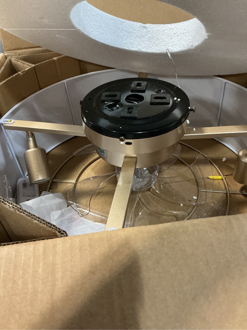 Condition photo showing Good Condition for low profile ceiling fans with lights, 20" boho rattan ceiling fan with light flush mount and remote control, drum caged with 6 speeds for bedroom, nursery, living room white boho