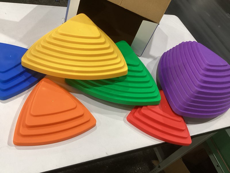 Condition photo showing Good Condition for special supplies stepping stones for kids indoor and outdoor balance blocks promote coordination, balance, strength child safe rubber, non-slip edging (multi-color 6 pack), similar to stock photo