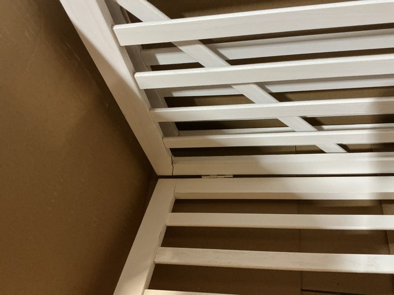 Condition photo showing As Is for Foldable Wooden Dog Gate - 3-Panel Freestanding Pet Fence, 23.6 Inches, White - Suitable for Doorways & Stairs, Also Works as Baby Gate.