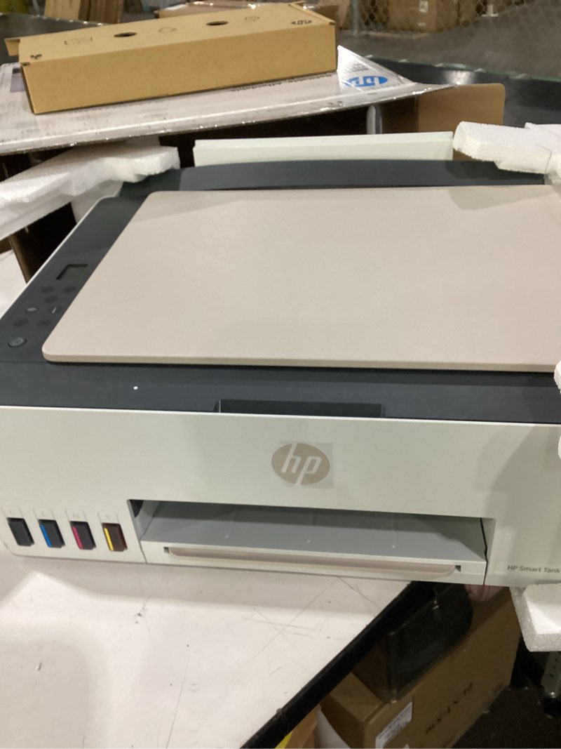 Condition photo showing As Is for used not tested hp smart tank 5000 wireless all-in-one ink tank printer, scanner, copier with 2 years of ink included, best-for-home, cartridge-free, refillable, ai-enabled, an ecotank alternative (5d1b6a)