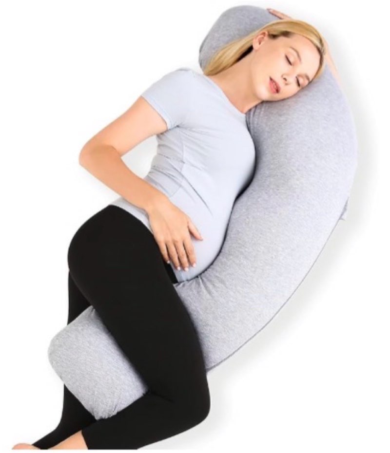 Momcozy J-Shaped Pregnancy Pillow for Sleeping with Cooling Cover, Side Sleeper Support for Belly, Hip & Leg, Deep Grey