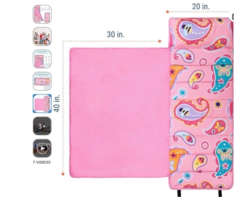 wildkin kids microfiber nap mat – soft sleep mat with pillow, ideal for school & travel - paisley