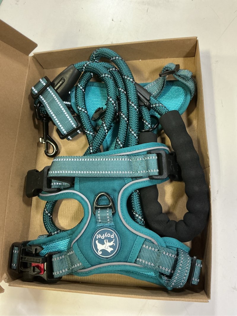 Condition photo showing Good Condition for PoyPet No Pull Dog Harness and 5 Feet Leash Set, Release on Neck Reflective Adjustable Pet Vest, Front & Back 2 D-Ring and Soft Padded Pet Harness with Handle for Small to Large Dogs(Tumalo Teal,M)