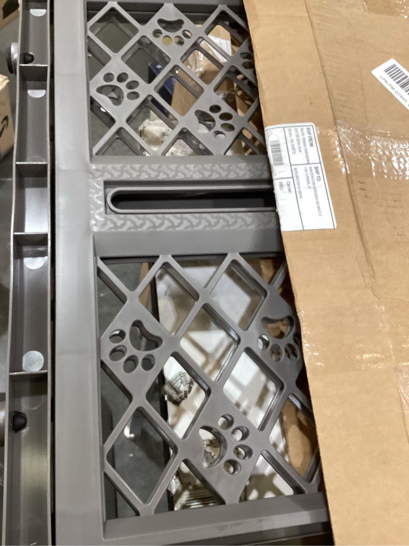 Condition photo showing Good Condition for mypet north states paws portable pet gate: 26-40" wide. pressure mount. no tools needed. made in usa, 23" tall, expandable, durable dog gates for doorways, fieldstone gray