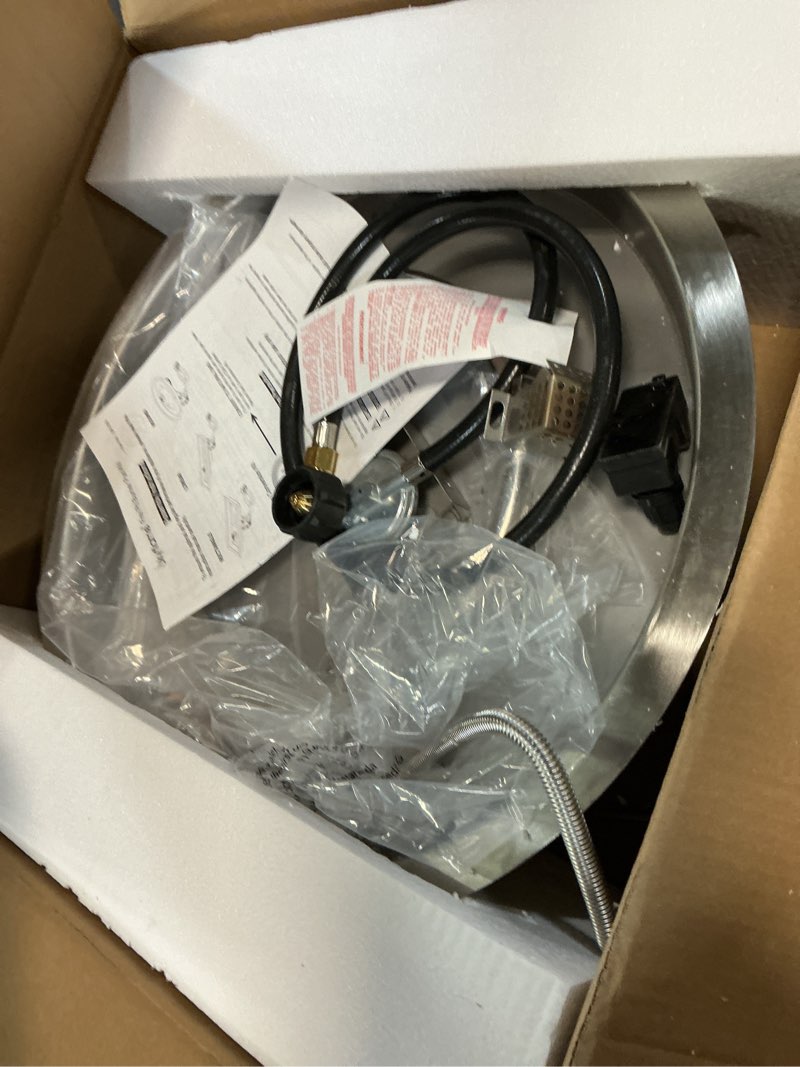 Condition photo showing Good Condition for skyflame 19" round stainless steel fire pit drop-in burner kit with flame sensing, electronic spark ignition, propane regulator connector hose set for propane tank 19 inch round
