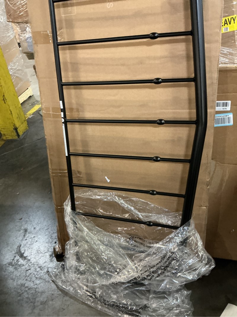 Condition photo showing Good Condition for maklaine contemporary queen headboard, powder coated iron, black finish, height adjustable with seven mounting positions, 40.5 x 76.5 in, sleek spindles and finial accents for bedroom decor