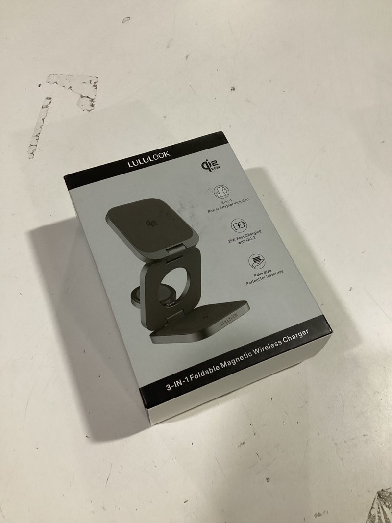 Condition photo showing New/Like New for LULULOOK Qi2.2 25W Wireless Charger - Magnetic 3 in 1 Charging Station for iPhone 17/16/15/14/13/12, Apple Watch, AirPods, Fast Charge Stand with 45W GaN Adapter, Foldable Aluminum Alloy Orange