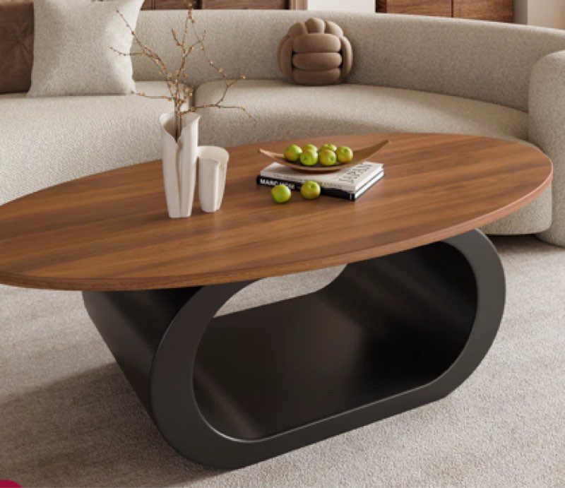 Aulander 47.2" Wood Oval Brown Coffee Table With Black Metal Base For Living Room